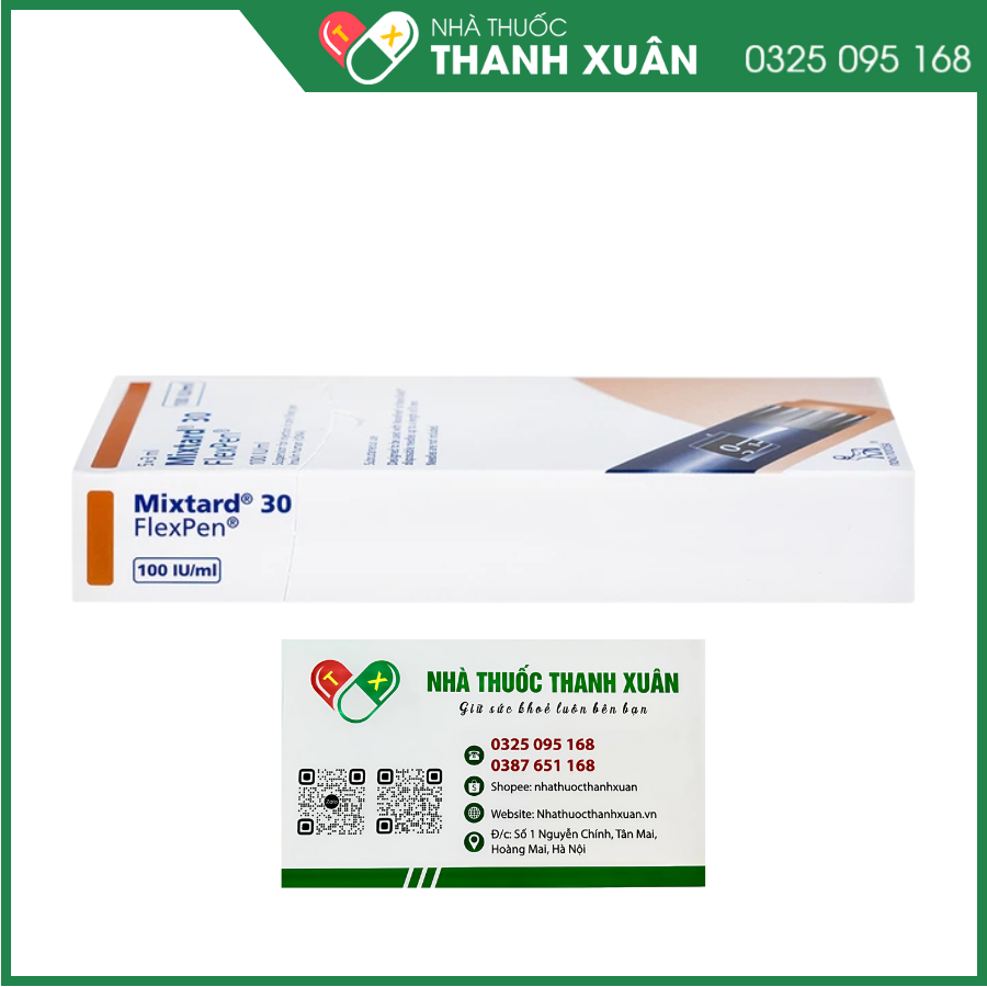Bút tiêm Mixtard 30 Flexpen 100 IU/ml điều trị bệnh đái tháo đường